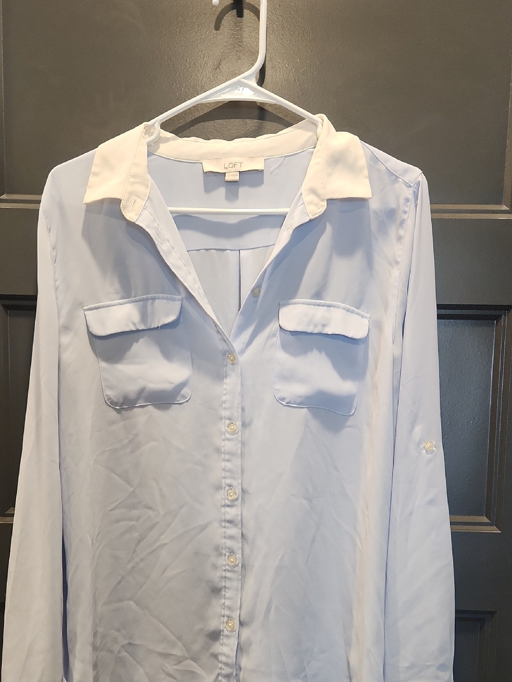 LOFT Light Blue Blouse with White Collar